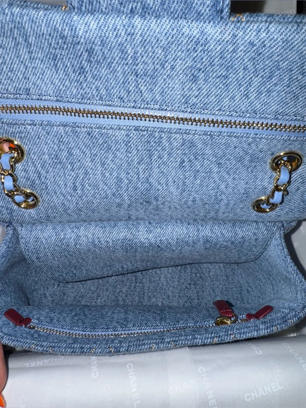 CHANEL 26B BLUE DENIM MINI FLAP BAG